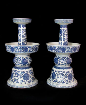 Wang Lin Wen Fan Blue Candle Holders - One Pair